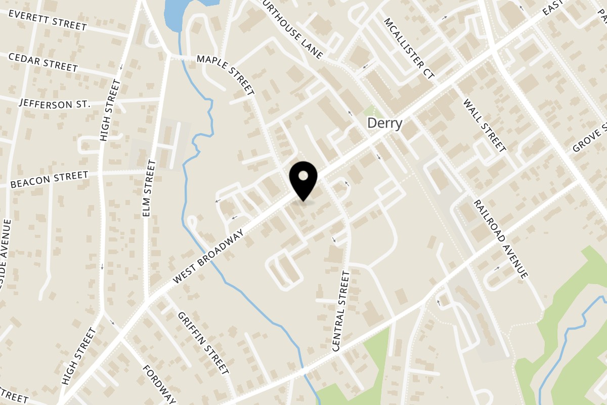 Map showing the location of Rig A' Tony's Italian Takeout & Catering on 38 W Broadway in Derry